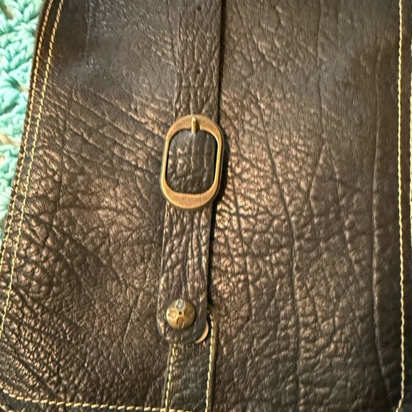 Patricia Nash Black Tumbled Leather Crossbody Bag Contrast Stitching Brass Buckl - Picture 4 of 7